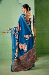 Regal Blue Tussar Silk Floral Print Saree-4466